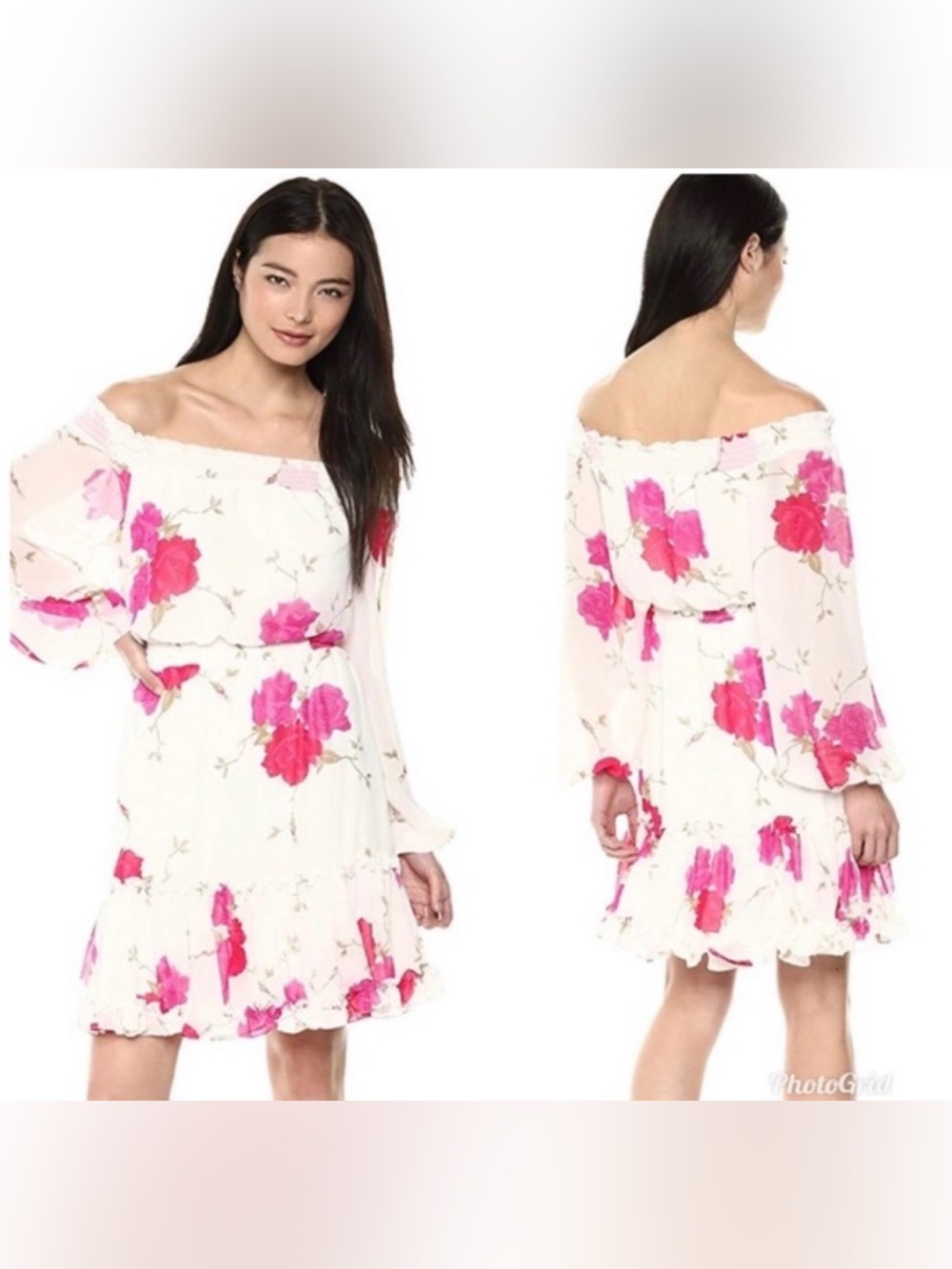Betsey Johnson White Off Shoulders Dress, White/ Hot Pink SZ 8